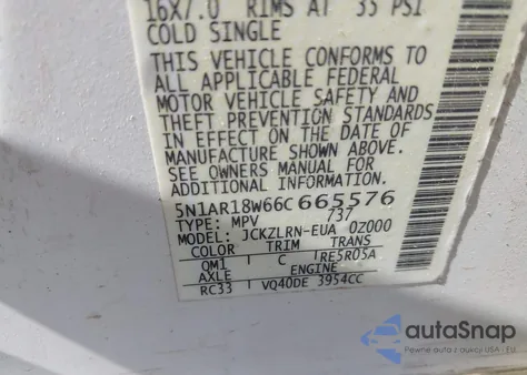 2006 Nissan Pathfinder Le/Se/Xe from USA, damaged, VIN 5N1AR18W66C665576